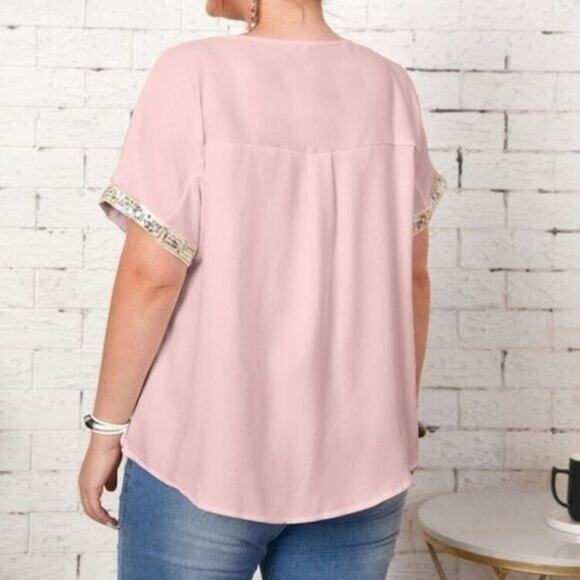 NEW Boutique Brand Plus Sequin Detail Top Pink Women's Size 4X - Picture 5 of 6
